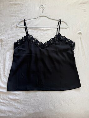 Jon & Anna Black Satin Lace-Trim Cami
